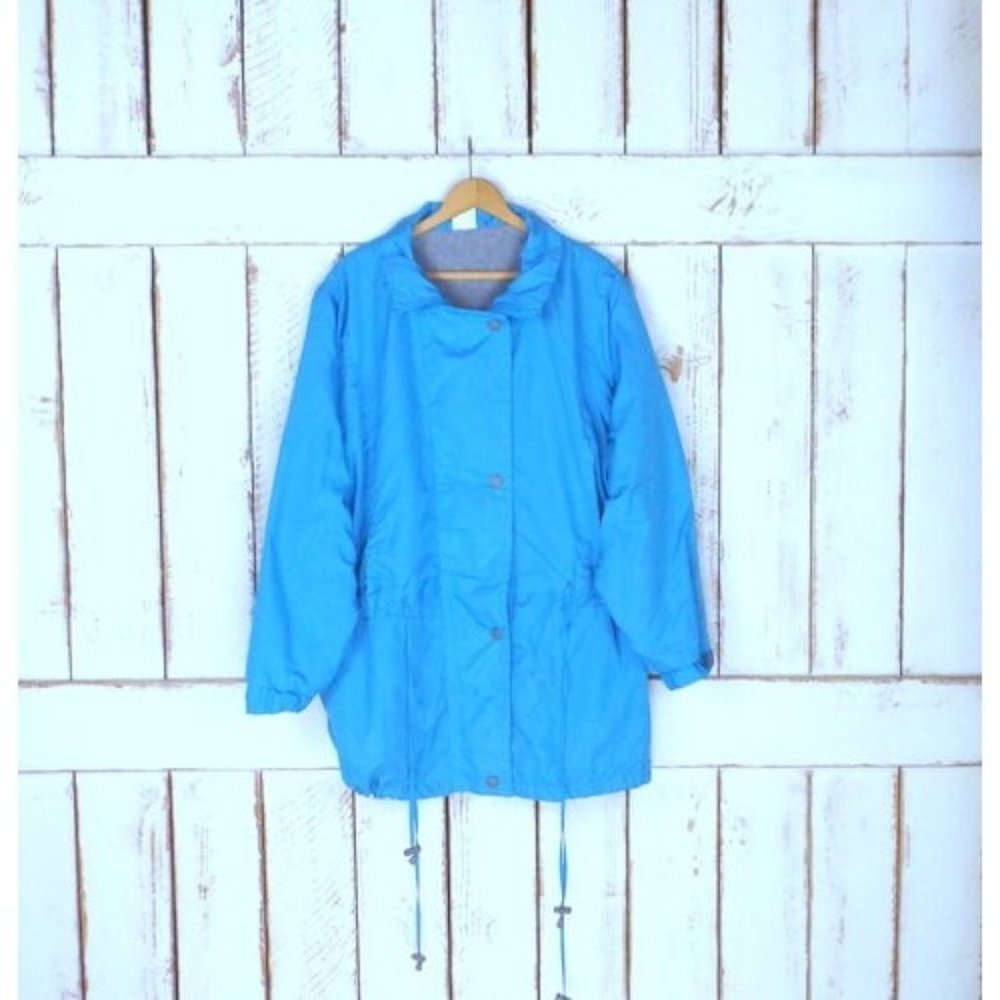 90s vintage light blue long sporty drawstring jacket fleece lined utility jacket